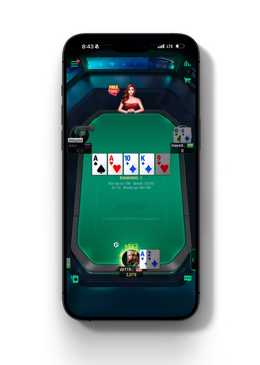 PPPoker mobile poker table displayed on a smartphone
