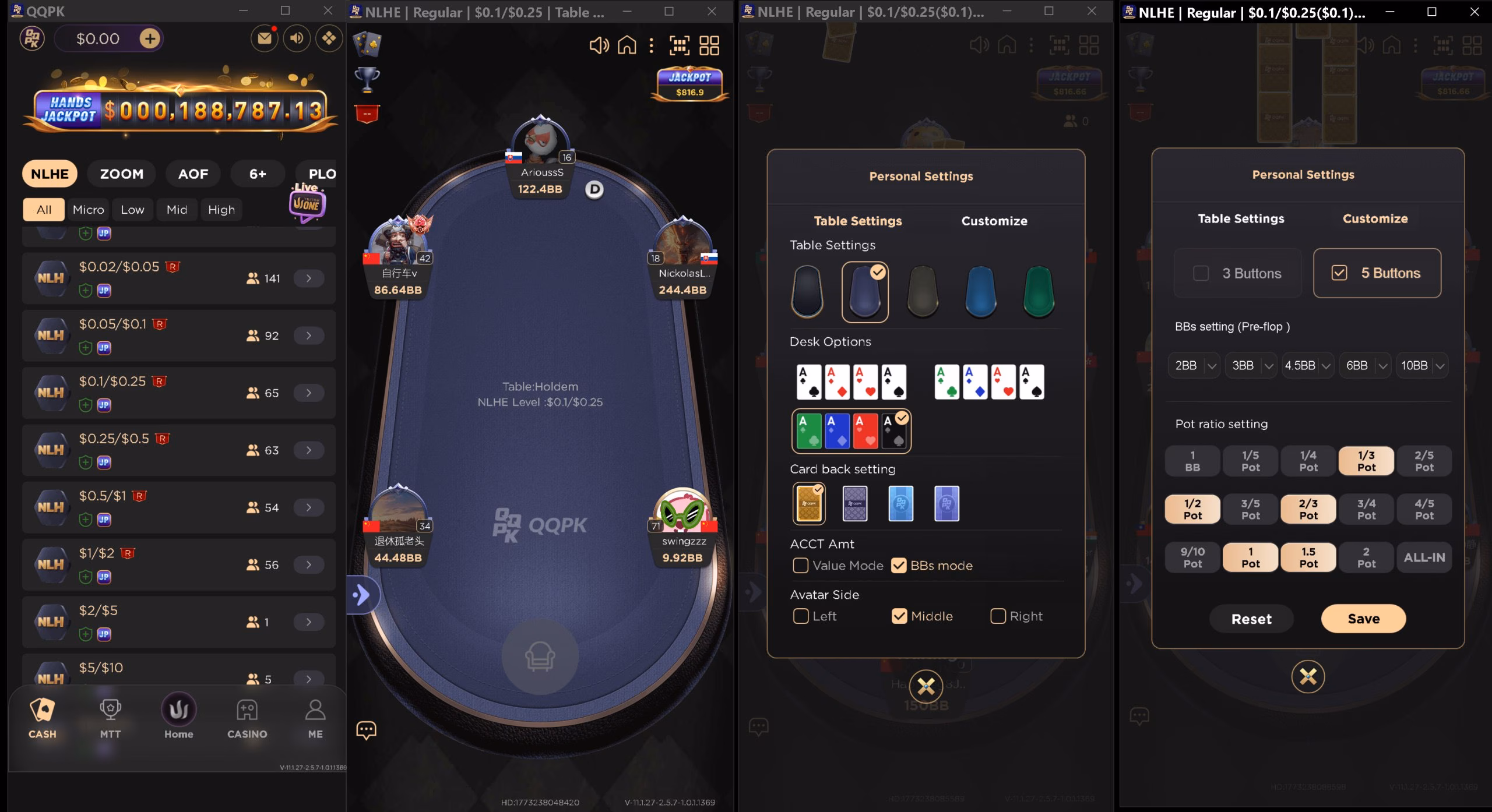 QQPK poker lobby on mobile