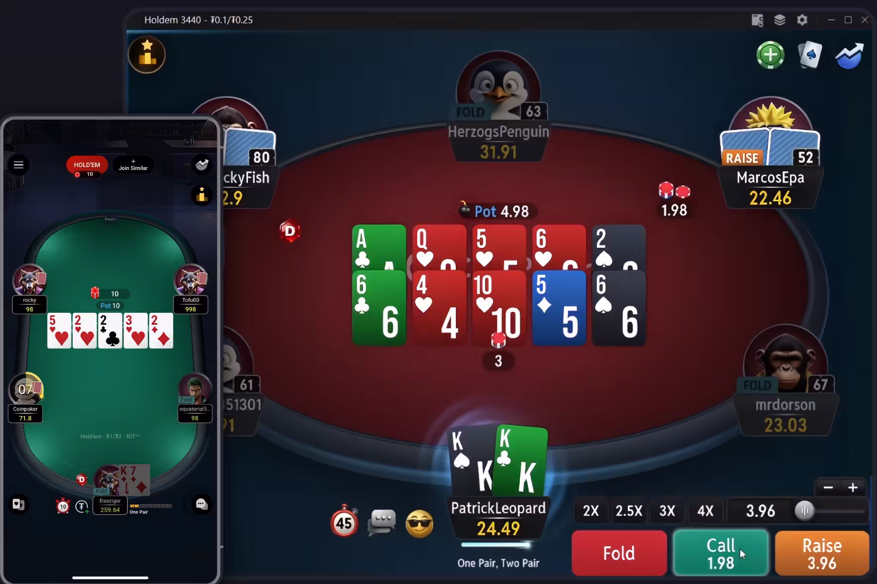 CoinPoker cash-game table interface