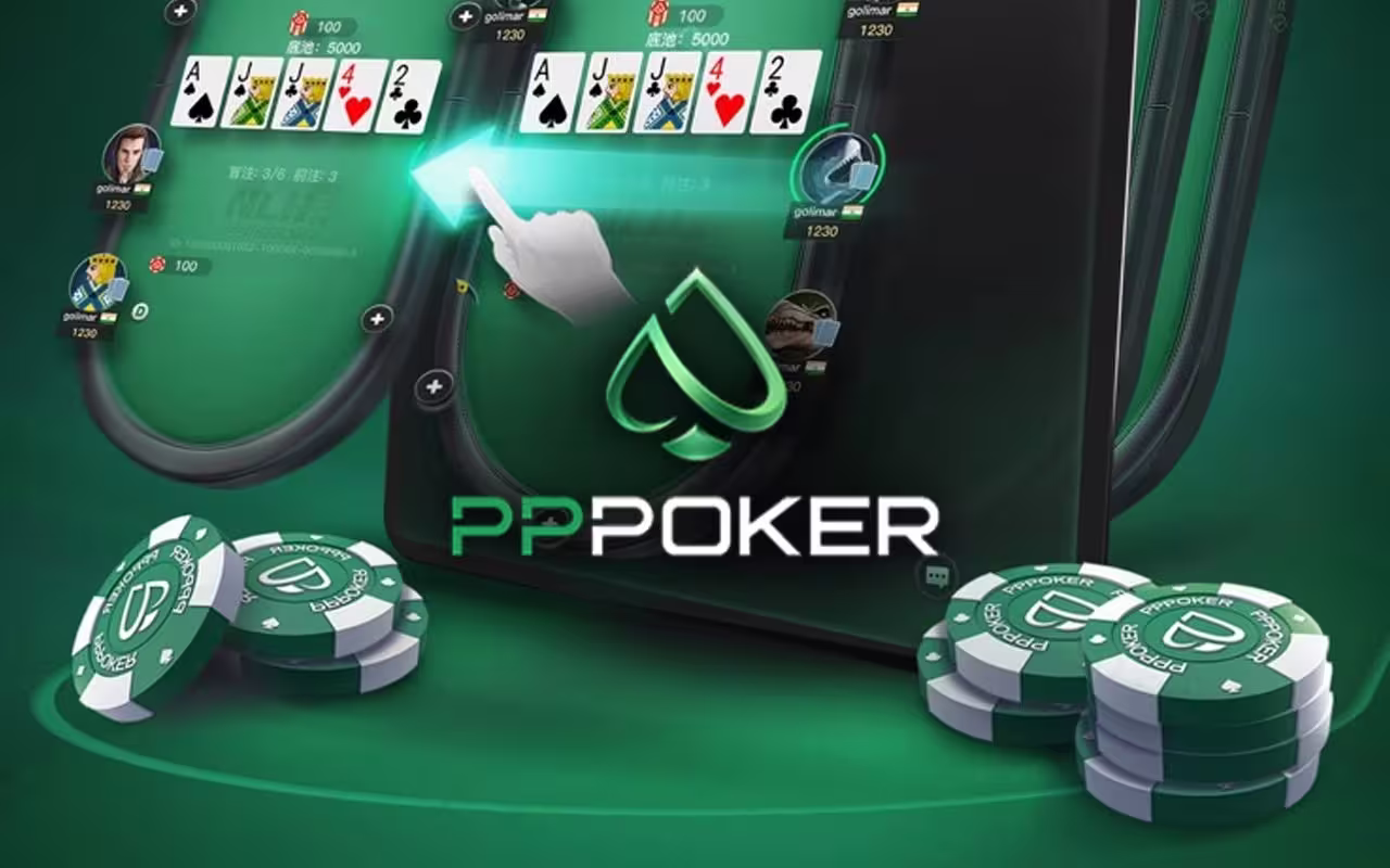 PPPoker poker app interface with multiple mobile tables and chips