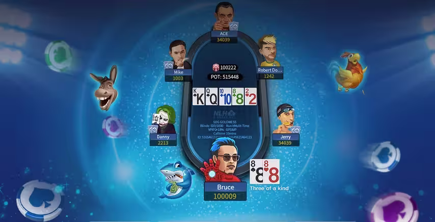 X-Poker table with player avatars and community cards