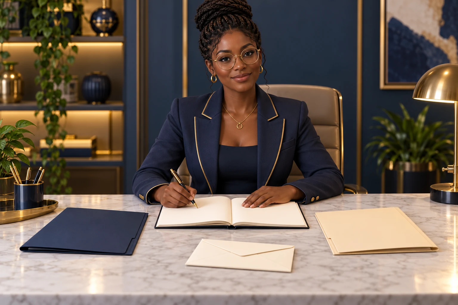 Amina records an incident in a notebook with two separate folders for the operator and email provider.
