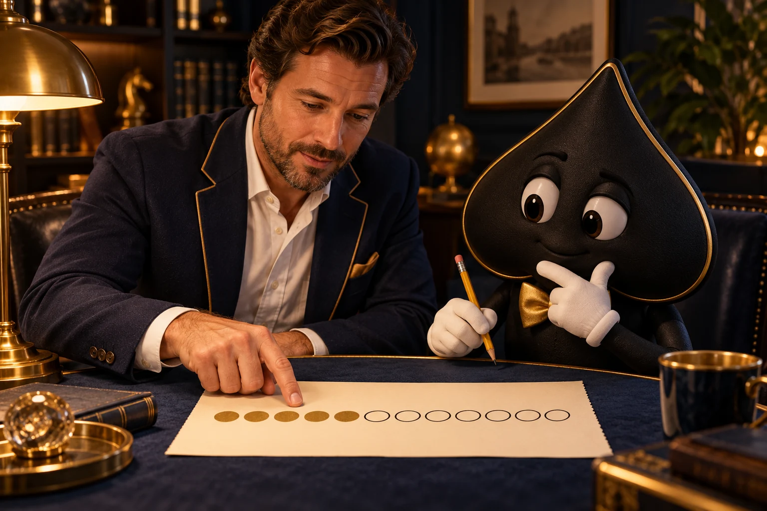 A teacher and Ace the HPD spade count five filled circles among twelve observation marks.