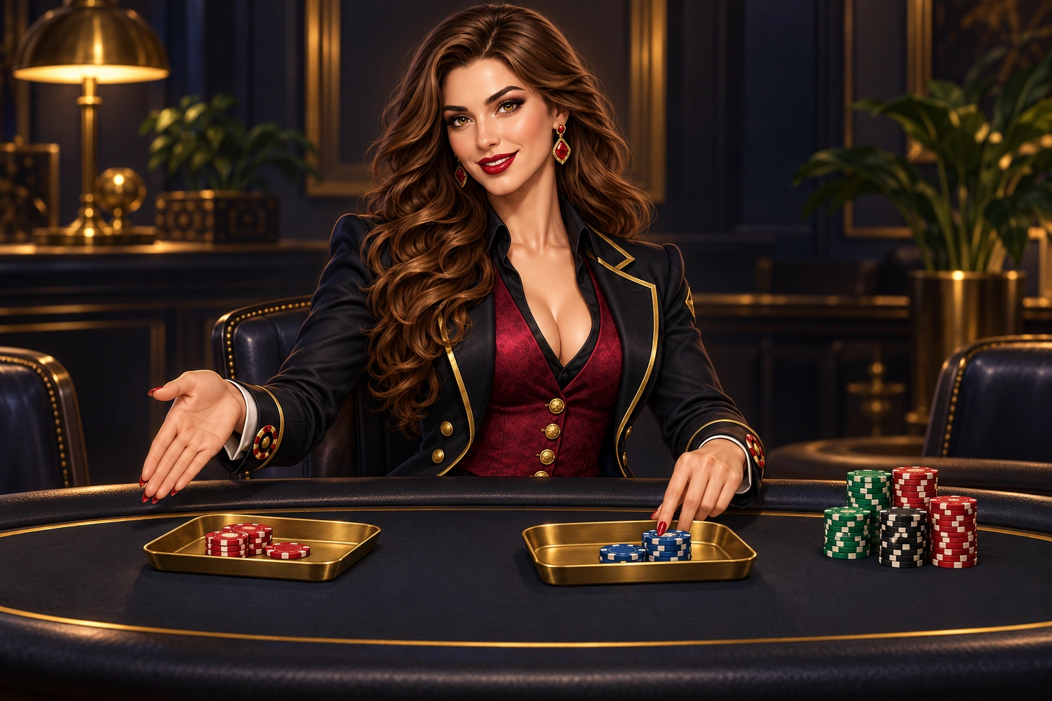 Victoria separates two posting trays from a remaining chip stack.