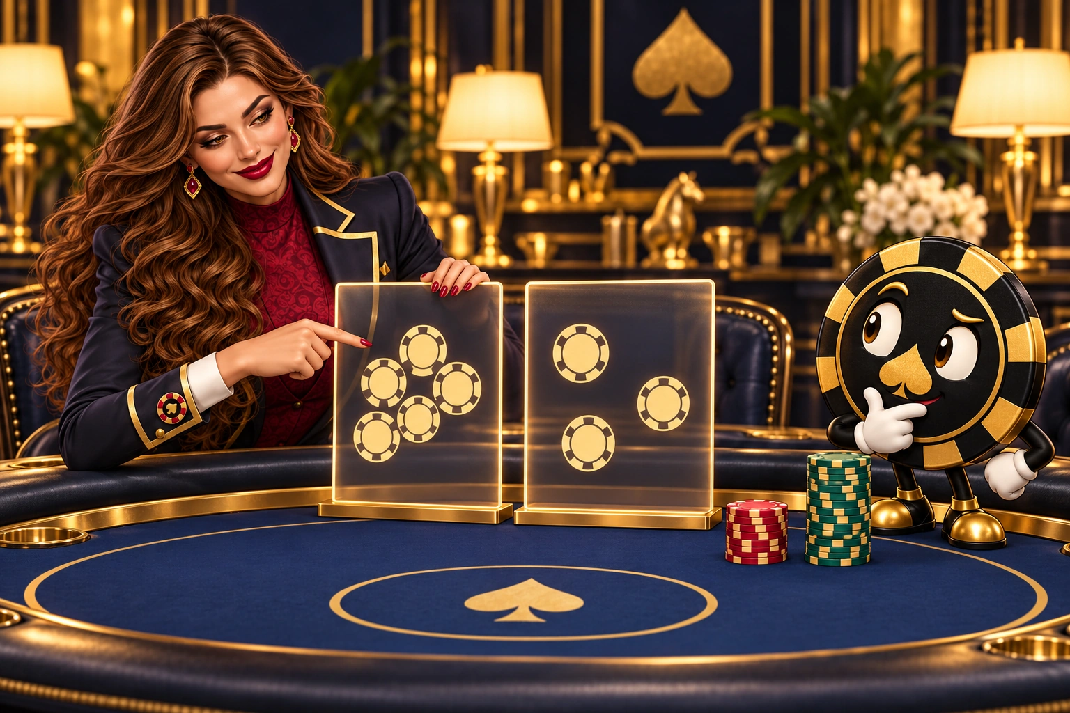 Victoria and Ace the HPD spade compare two conceptual response panels beside different chip stacks.