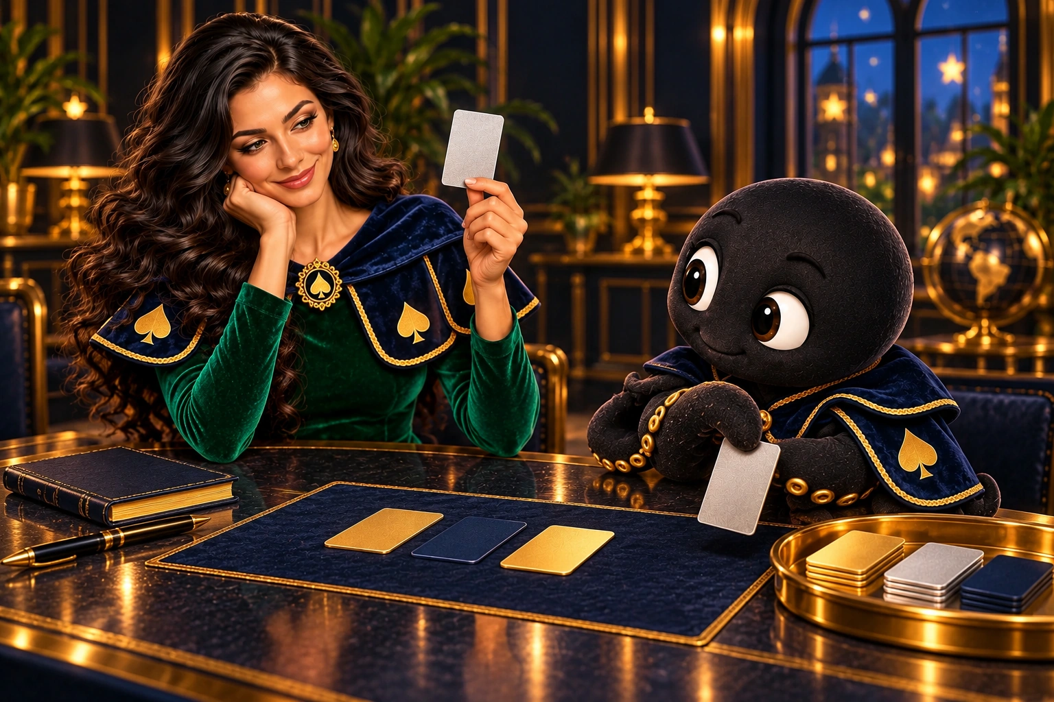 Celeste holds a known-card token as Ace the HPD spade removes a matching token from the inventory.