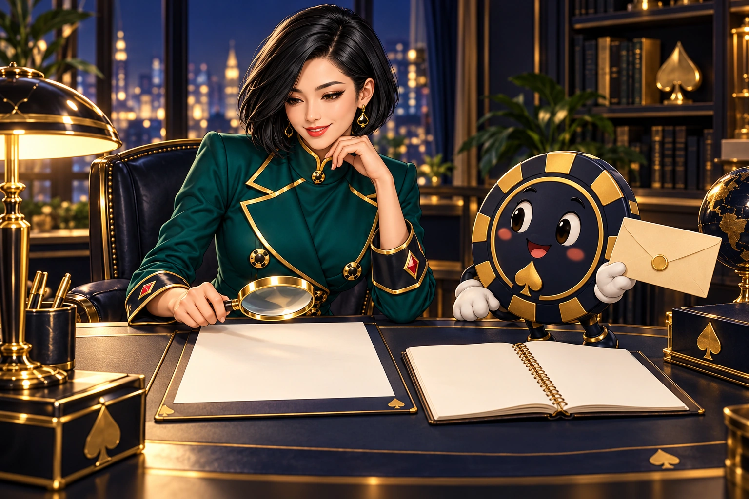 Yuna reviews an anonymous quiz worksheet while Ace the HPD spade keeps the source record separate.