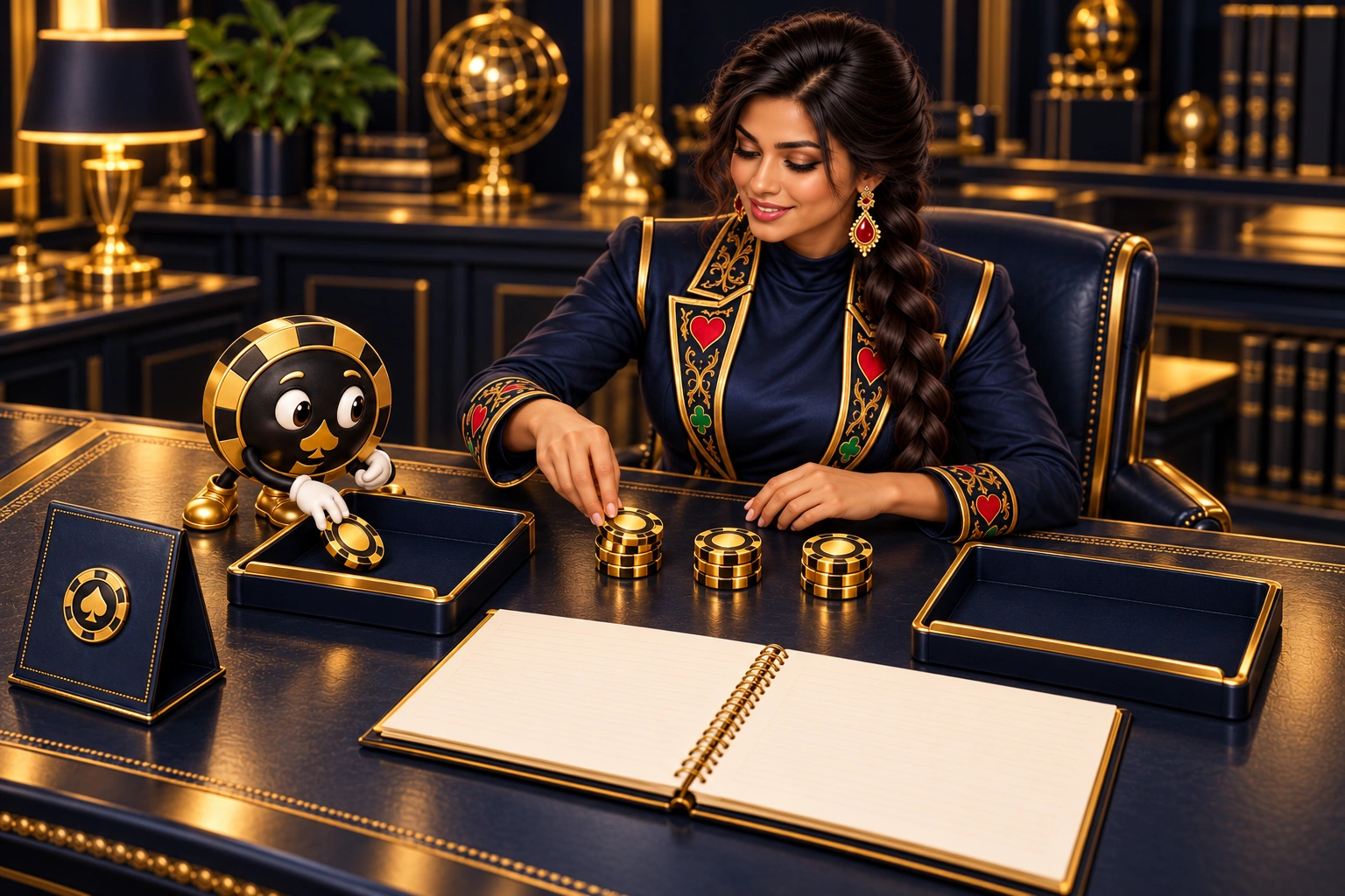 Indira arranges token stacks in sequence while Ace the HPD spade moves a token into a separate tray.