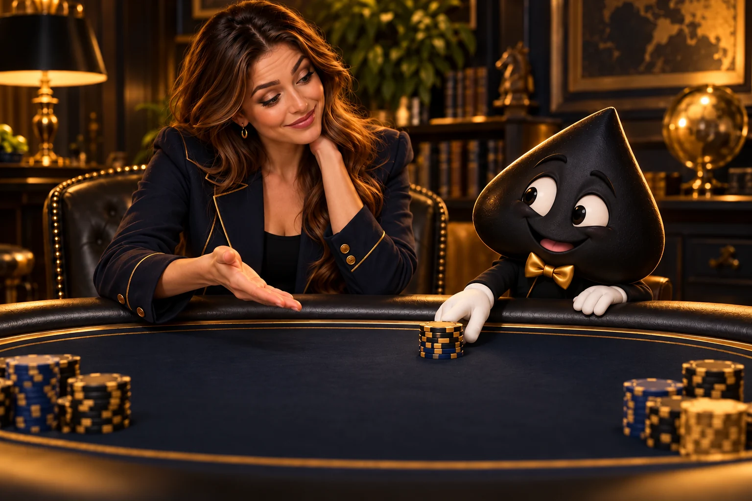 A poker teacher and Ace the HPD spade examine a live straddle.
