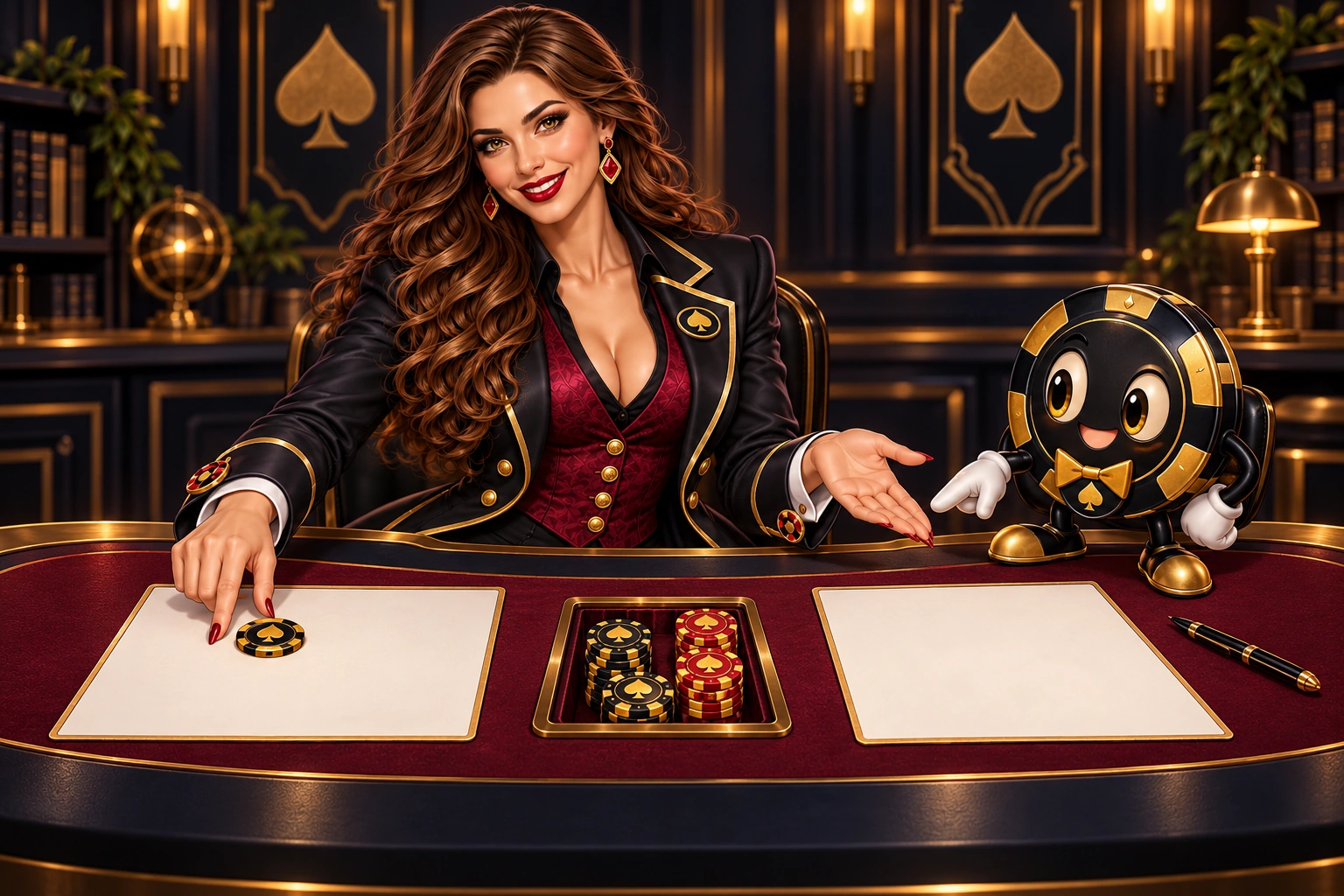Victoria and Ace the HPD spade compare two review records beside a small all-in chip tray.