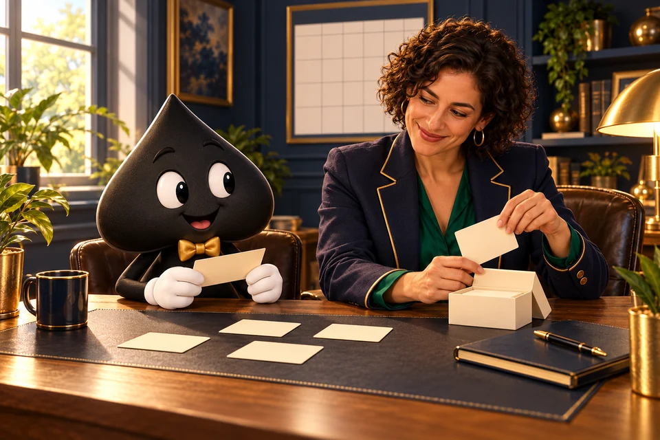 The adult female teacher and black Ace the HPD spade exchange a knowing glance as they return to saved question cards in morning light.