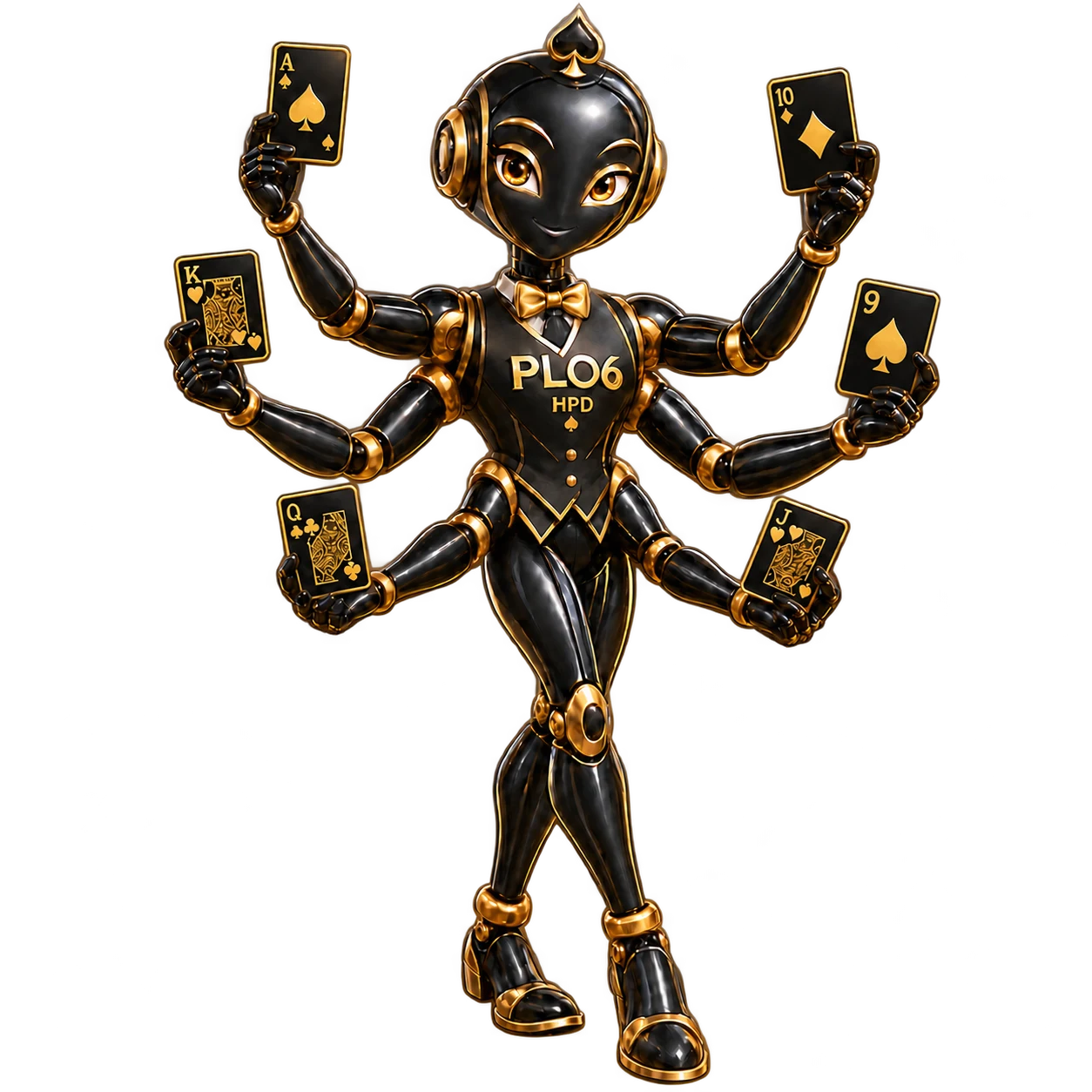 Ace, the HPD spade, juggling six cards with six arms